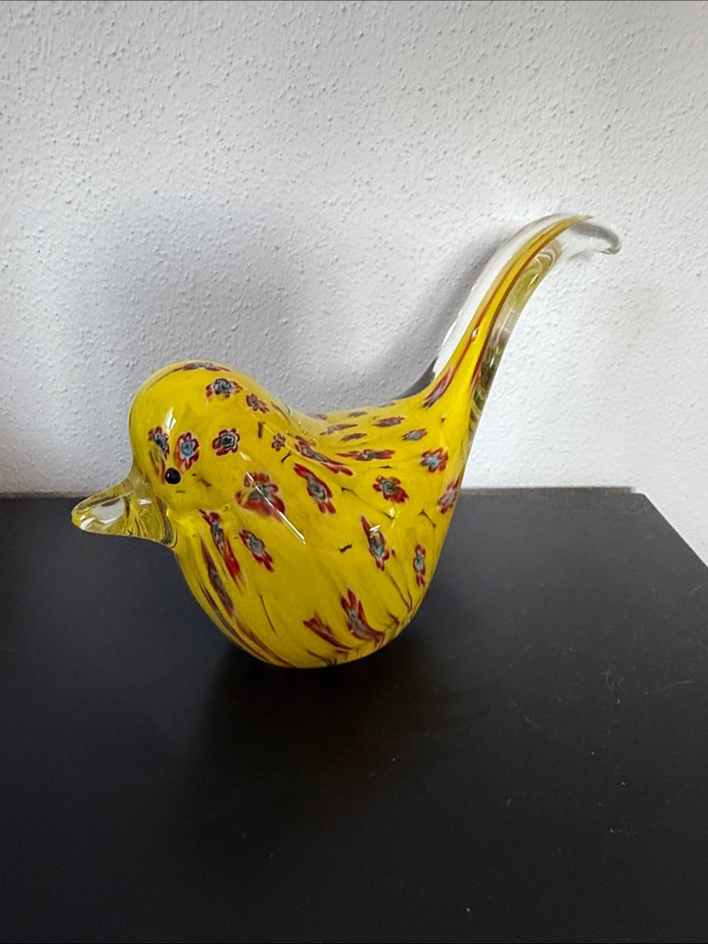 Vintage Venetian Yellow Millefiori Canary Art Glass Sculpture Figurine